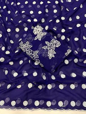 Navy Blue Colour Soft Georgette Polka Dot Saree 3
