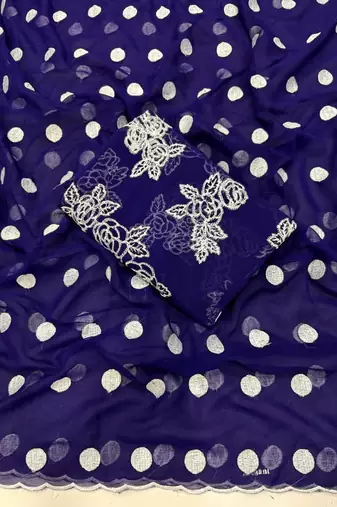 Navy Blue Colour Soft Georgette Polka Dot Saree