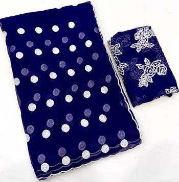 Navy Blue Colour Soft Georgette Polka Dot Saree 4