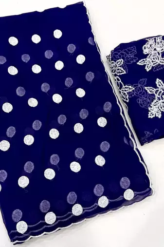 Navy Blue Colour Soft Georgette Polka Dot Saree