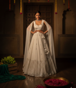 White Embroidered Lehenga Choli Set with Dupatta for Weddings, Festive Events, and Evening Parties