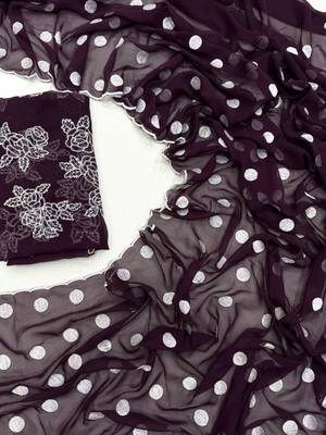 Dark Plum Colour Soft Georgette Polka Dot Saree 1