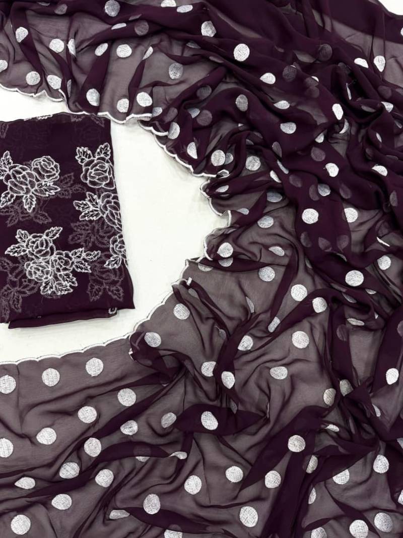 Dark Plum Colour Soft Georgette Polka Dot Saree