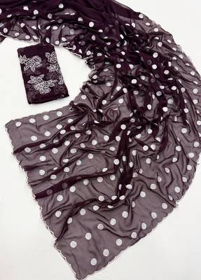 Dark Plum Colour Soft Georgette Polka Dot Saree 2
