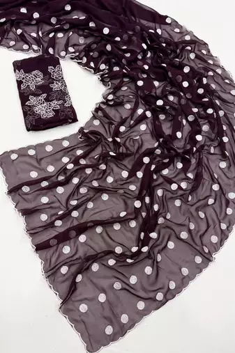 Dark Plum Colour Soft Georgette Polka Dot Saree