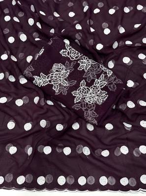 Dark Plum Colour Soft Georgette Polka Dot Saree 3
