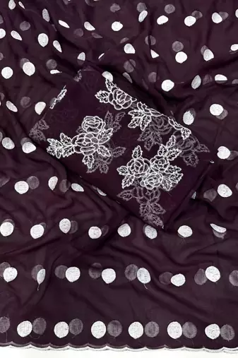 Dark Plum Colour Soft Georgette Polka Dot Saree