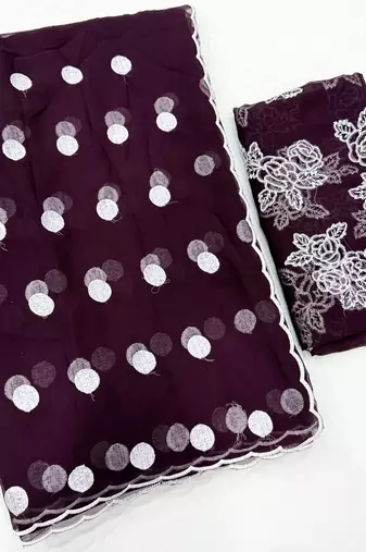 Dark Plum Colour Soft Georgette Polka Dot Saree