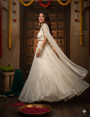 White Embroidered Lehenga Choli Set with Dupatta for Weddings, Festive Events, and Evening Parties 2