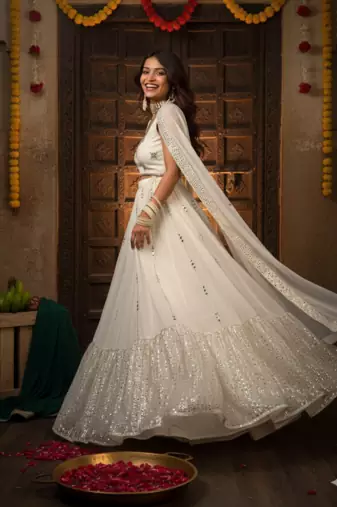 White Embroidered Lehenga Choli Set with Dupatta for Weddings, Festive Events, and Evening Parties