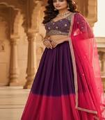 Purple & Pink Georgette Lehenga Choli with Embroidered Blouse & Net Dupatta