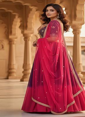 Purple & Pink Georgette Lehenga Choli with Embroidered Blouse & Net Dupatta 2