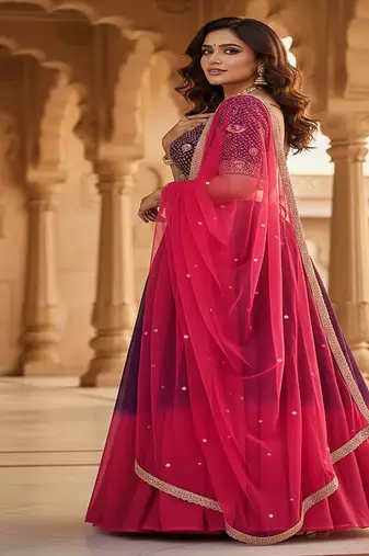 Purple & Pink Georgette Lehenga Choli with Embroidered Blouse & Net Dupatta