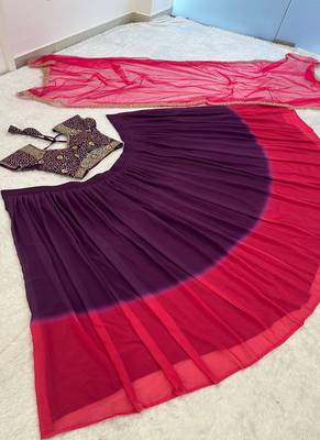 Purple & Pink Georgette Lehenga Choli with Embroidered Blouse & Net Dupatta 4