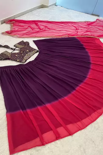 Purple & Pink Georgette Lehenga Choli with Embroidered Blouse & Net Dupatta