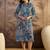 women's printed fit and flare  blue viscose blend dress