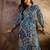 women's printed fit and flare  blue viscose blend dress