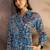 women's printed fit and flare  blue viscose blend dress