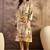 women's printed fit and flare beige cotton siub dress