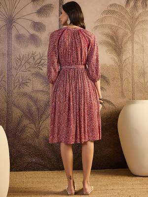 women's printed fit and flare  red viscose lurex dress 3