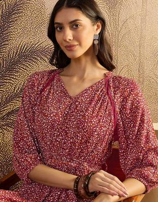 women's printed fit and flare  red viscose lurex dress 5