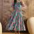 women's printed fit and flare green silk blend dress