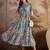 women's printed fit and flare green silk blend dress