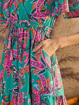 women's printed fit and flare green silk blend dress 5