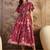 women's printed fit and flare maroon silk blend dress