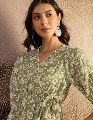 women's printed fit and flare olive viscose rayon dress 5