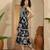 women's printed fit and flare black cotton blend dress
