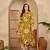 women's floral printed  mustard puff sleeve a-line  viscose midi dress