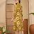women's floral printed  mustard puff sleeve a-line  viscose midi dress