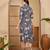 women's floral printed blue puff sleeve a-line  cotton blend midi dress