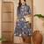 women's floral printed blue puff sleeve a-line  cotton blend midi dress