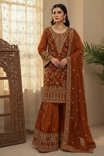 New Designer Sharara Suit Set Embroidery Kurta Suit Set