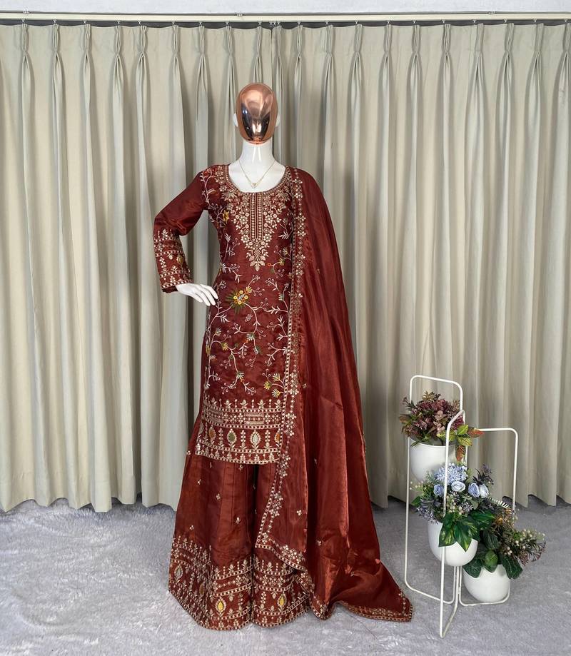 New Designer Sharara Suit Set Embroidery Kurta Suit Set