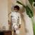 white viscose silk thread embroidered boys kurta set with jacket