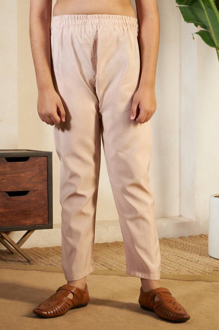 biege viscose silk thread embroidered boys kurta set with jacket