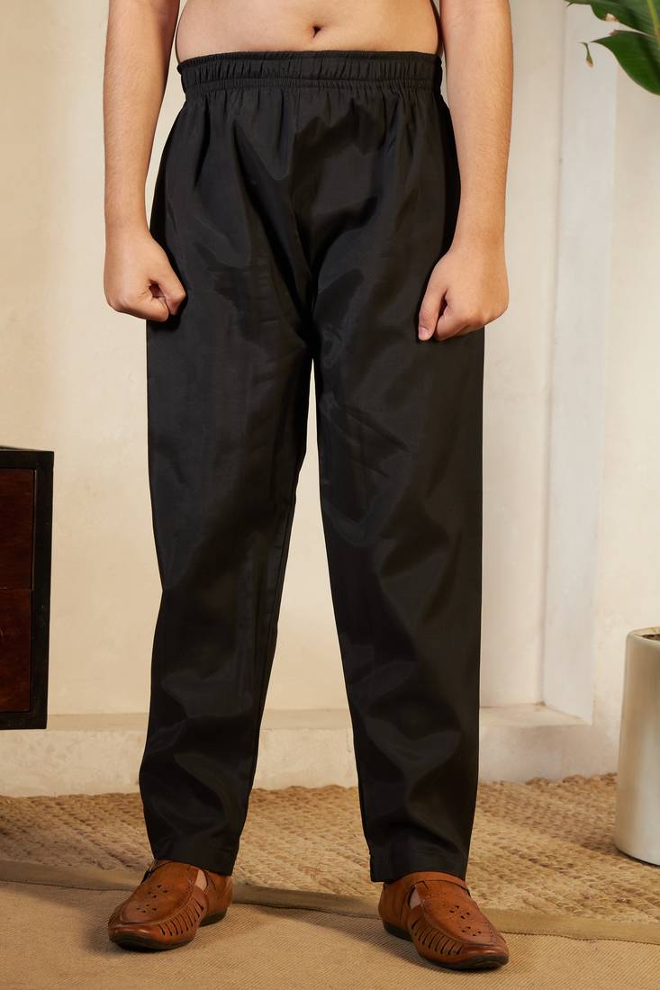 black viscose silk thread embroidered boys kurta set with jacket