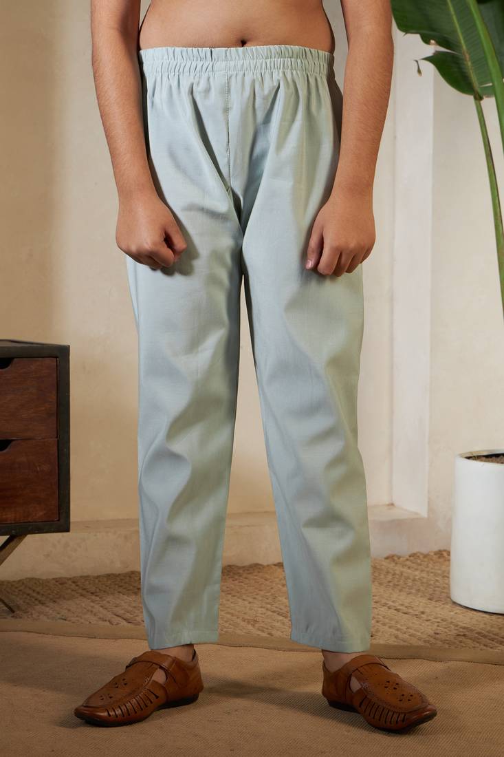 pista green viscose silk thread embroidered boys kurta set with jacket