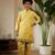 Yellow viscose silk thead with sequins embroidered work wedding function festival party boys straight kurta pant koti