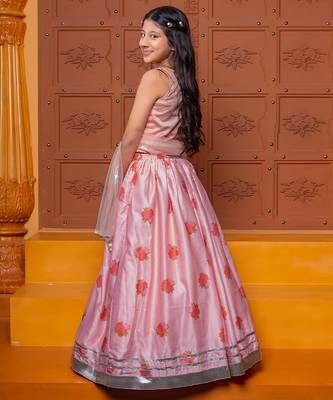 Pink embroidered chanderi silk lehenga set 2