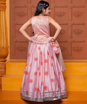 Pink embroidered chanderi silk lehenga set 3