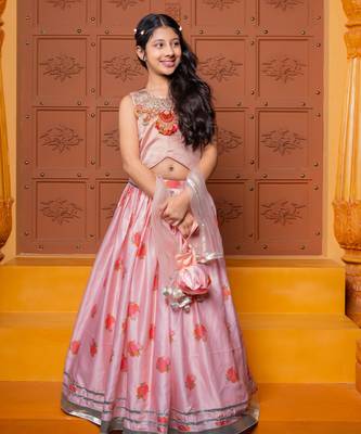 Pink embroidered chanderi silk lehenga set 5