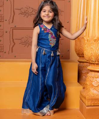 Blue embroidered chanderi silk co ord set 1