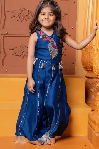 Blue embroidered chanderi silk co ord set