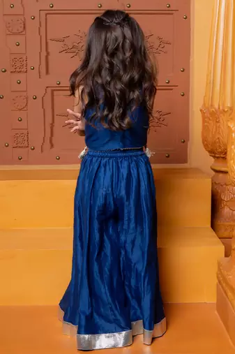 Blue embroidered chanderi silk co ord set