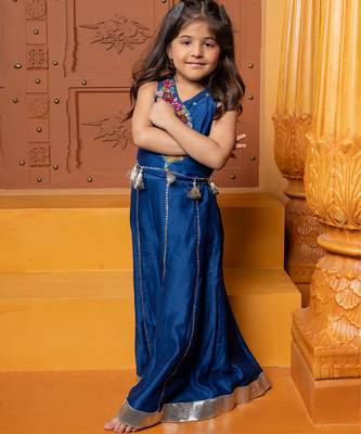 Blue embroidered chanderi silk co ord set 3