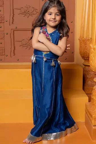 Blue embroidered chanderi silk co ord set
